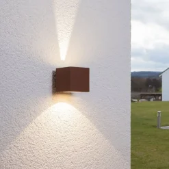 Lucande LED buiten wandlamp Jarno, roest, metaal, 9cm