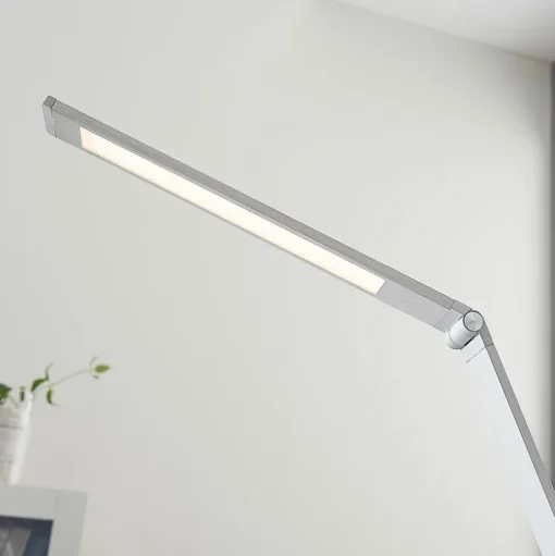 Lucande LED bureaulamp Nicano, grijs, metaal, dimbaar.