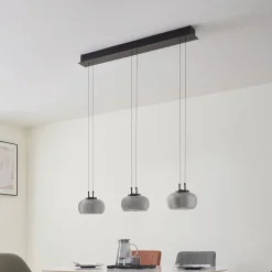 Lucande LED hanglamp Dain, 3-lamps, rookgrijs, glas