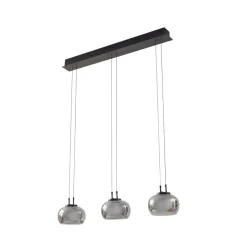 Lucande LED hanglamp Dain, 3-lamps, rookgrijs, glas