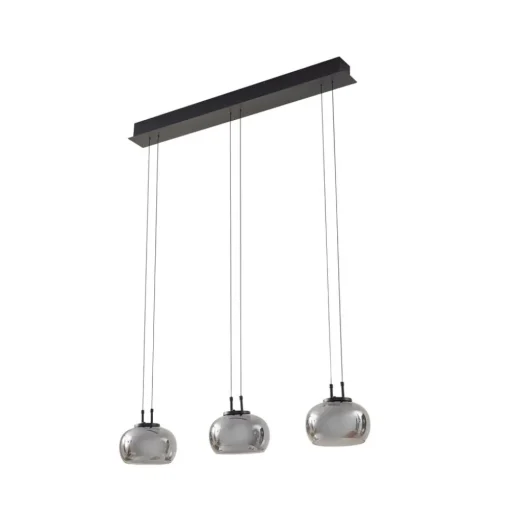 Lucande LED hanglamp Dain, 3-lamps, rookgrijs, glas