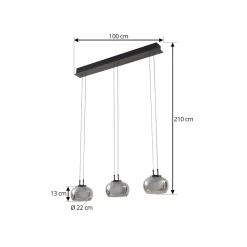 Lucande LED hanglamp Dain, 3-lamps, rookgrijs, glas