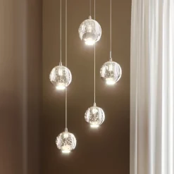 Lucande LED hanglamp Hayley, Ø 30 cm, 5-lamps, chroom, glas