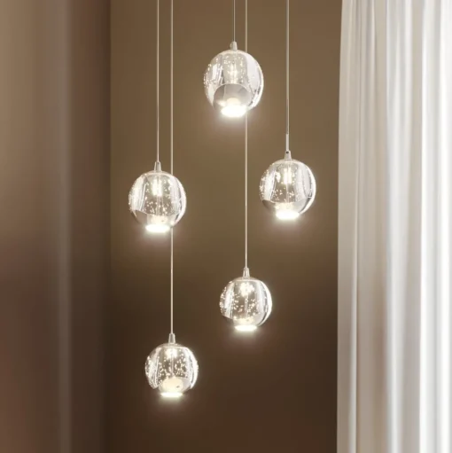 Lucande LED hanglamp Hayley, Ø 30 cm, 5-lamps, chroom, glas