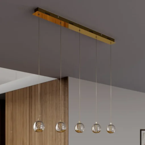 Lucande LED hanglamp Hayley, 96 cm, 5-lamps, goud, glas