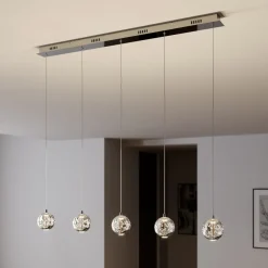Lucande LED hanglamp Hayley, 96 cm, 5-lamps, chroom, glas