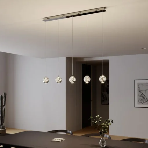 Lucande LED hanglamp Hayley, 96 cm, 5-lamps, chroom, glas