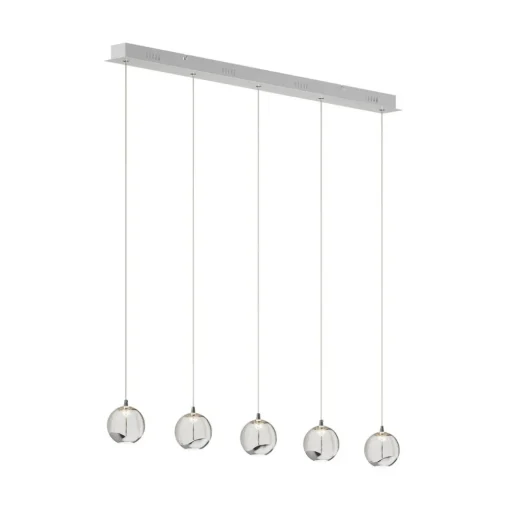 Lucande LED hanglamp Hayley, 96 cm, 5-lamps, chroom, glas