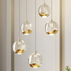 Lucande LED hanglamp Hayley, Ø 30 cm, 5-lamps, goud, glas