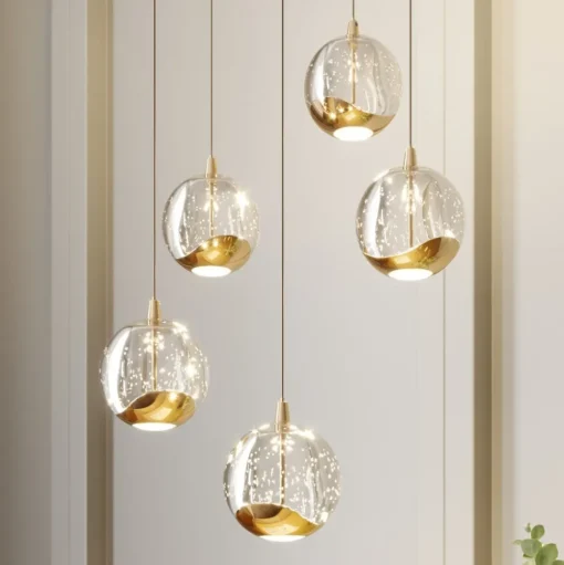 Lucande LED hanglamp Hayley, Ø 30 cm, 5-lamps, goud, glas