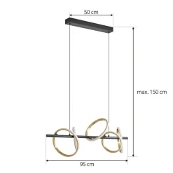 Lucande LED hanglamp Madu, zwart, metaal, 92,5 cm lang