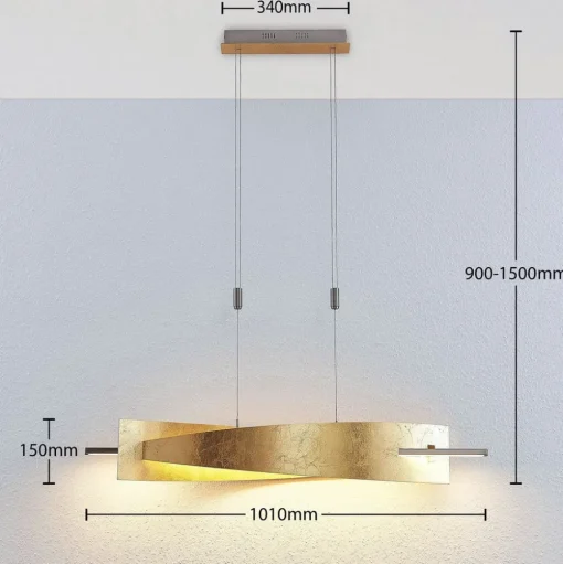 Lucande LED hanglamp Marija, 101 cm, goudkleurig, dimbaar