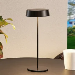 Lucande LED oplaadbare tafellamp Tibia, zwart, aluminium, USB, IP54