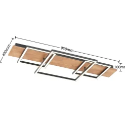 Lucande LED plafondlamp Chariska, 95cm, zwart, hout, CCT