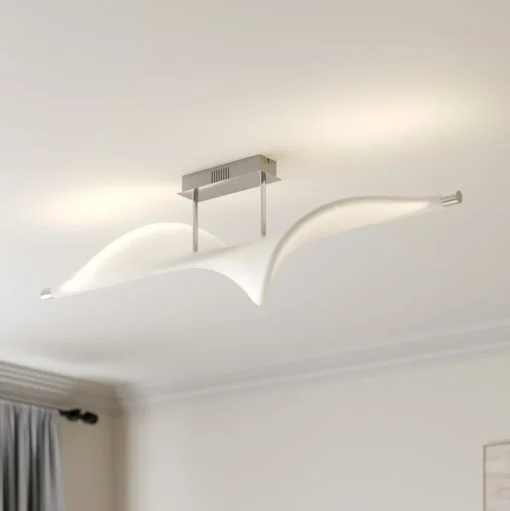 Lucande LED plafondlamp Edano, 122 cm, wit, textiel, dimbaar