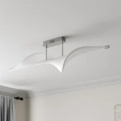 Lucande LED plafondlamp Edano, 122 cm, wit, textiel, dimbaar