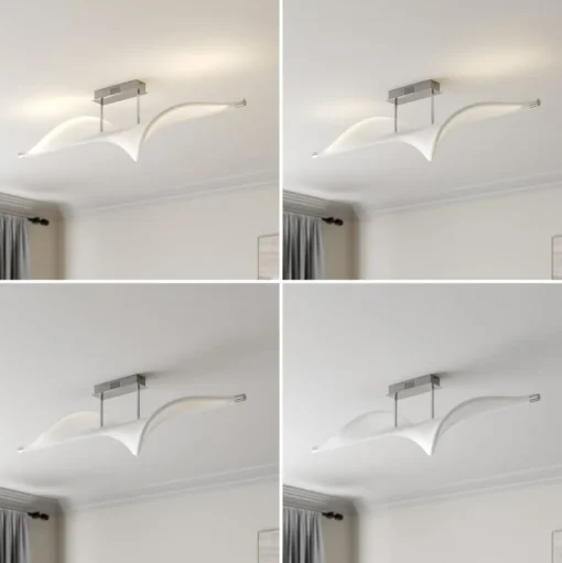 Lucande LED plafondlamp Edano, 122 cm, wit, textiel, dimbaar