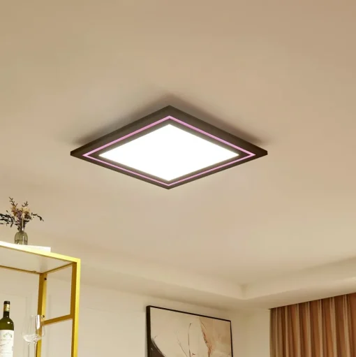 Lucande LED plafondlamp Leicy, nikkel 60 cm RGB kleurenstroom