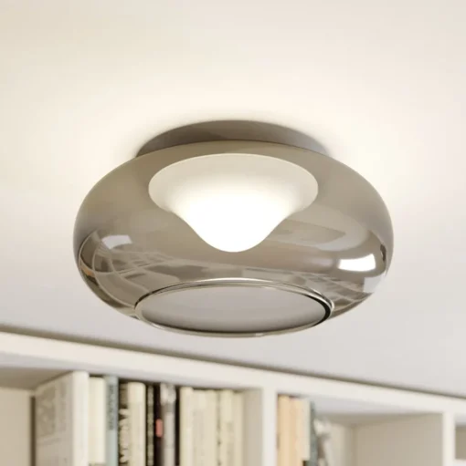 Lucande LED plafondlamp Mijo, Ø 43 cm, rookgrijs, glas