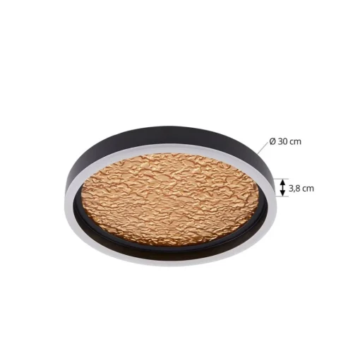 Lucande LED plafondlamp Menulis, zwart/goud, PC, Ø 30 cm