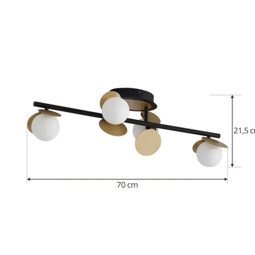 Lucande LED plafondlamp Pallo, 4-lamps, zwart/goud, glas