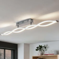 Lucande LED plafondlamp Roan, 115 cm, chroom, roestvrij staal