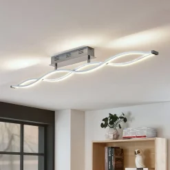 Lucande LED plafondlamp Roan, 115 cm, chroom, roestvrij staal