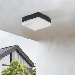 Lucande LED plafondlamp Thilo, 16cm, antraciet, sensor, IP54