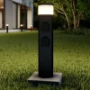 Lucande LED sokkellamp Corban, grijs, contactdozen, IP44