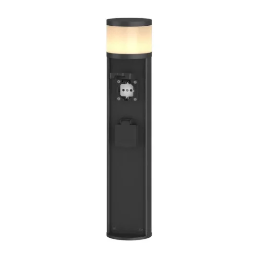 Lucande LED sokkellamp Corban, grijs, contactdozen, IP44