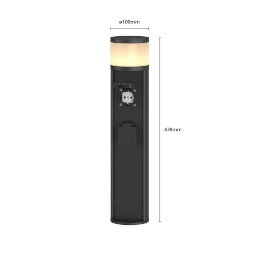 Lucande LED sokkellamp Corban, grijs, contactdozen, IP44