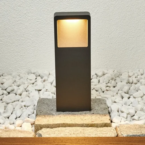 Lucande LED sokkellamp Leya, 35 cm, antraciet, metaal, IP54