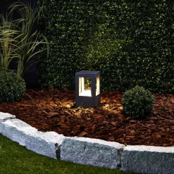 Lucande LED sokkellamp Nicola, 20 cm, antraciet, IP54