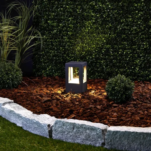 Lucande LED sokkellamp Nicola, 20 cm, antraciet, IP54