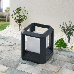 Lucande LED sokkellamp Serenella, antraciet, metaal, 27cm