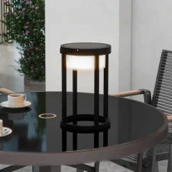 Lucande LED solar tafellamp Tilena, rond, zwart, dimbaar