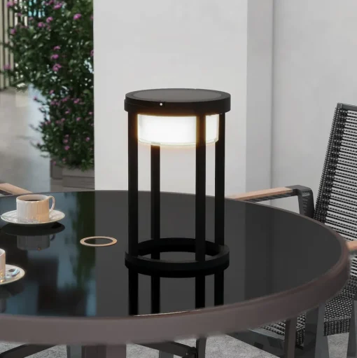Lucande LED solar tafellamp Tilena, rond, zwart, dimbaar