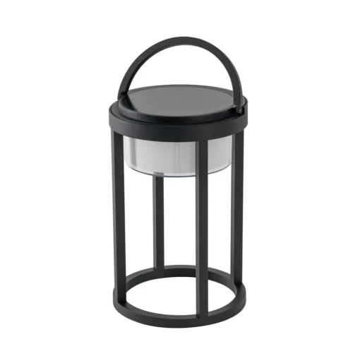 Lucande LED solar tafellamp Tilena, rond, zwart, dimbaar