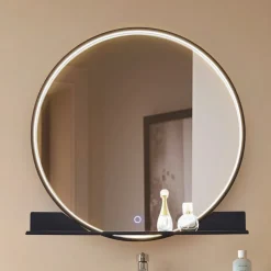 Lucande LED spiegel Miren, zwart, aluminium, CCT, plank