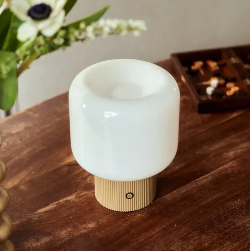 Lucande LED tafellamp Katrin Palm, beige, glas