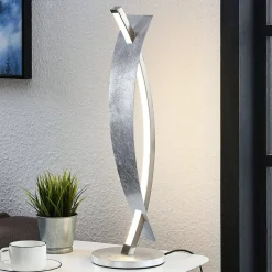 Lucande LED tafellamp Marija, zilverkleurig, dimbaar, 62 cm