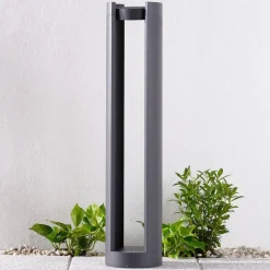 Lucande LED tuinpadverlichting Dylen, grijs, metaal, 80 cm, IP65