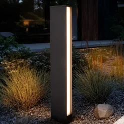 Lucande LED tuinpadverlichting Lirka, 2-lamps, grijs, metaal, 60cm