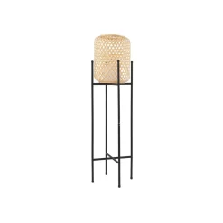 Lucande LED vloerlamp Adebi, zwart, bamboe, Ø32,5cm