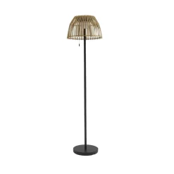 Lucande LED vloerlamp Eligio, bamboe, Ø 39 cm, RGB