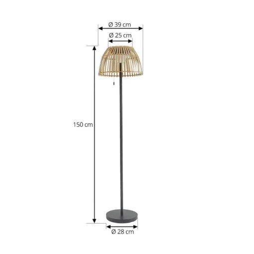 Lucande LED vloerlamp Eligio, bamboe, Ø 39 cm, RGB