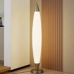 Lucande LED vloerlamp Tarell, wit/nikkel, 146 cm, dimbaar