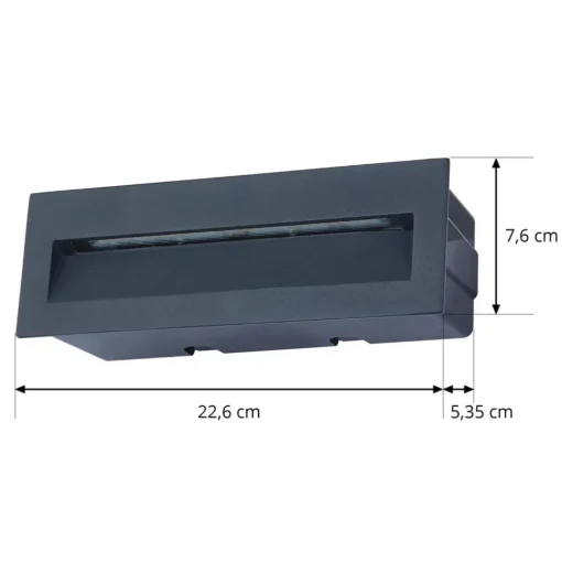 Lucande LED wand inbouwlamp Loya, 23 x 8 cm, grijs, IP54