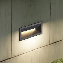 Lucande LED wand inbouwlamp Jaano, antraciet, aluminium, IP65