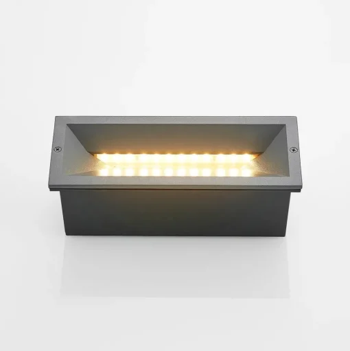 Lucande LED wand inbouwlamp Jaano, antraciet, aluminium, IP65